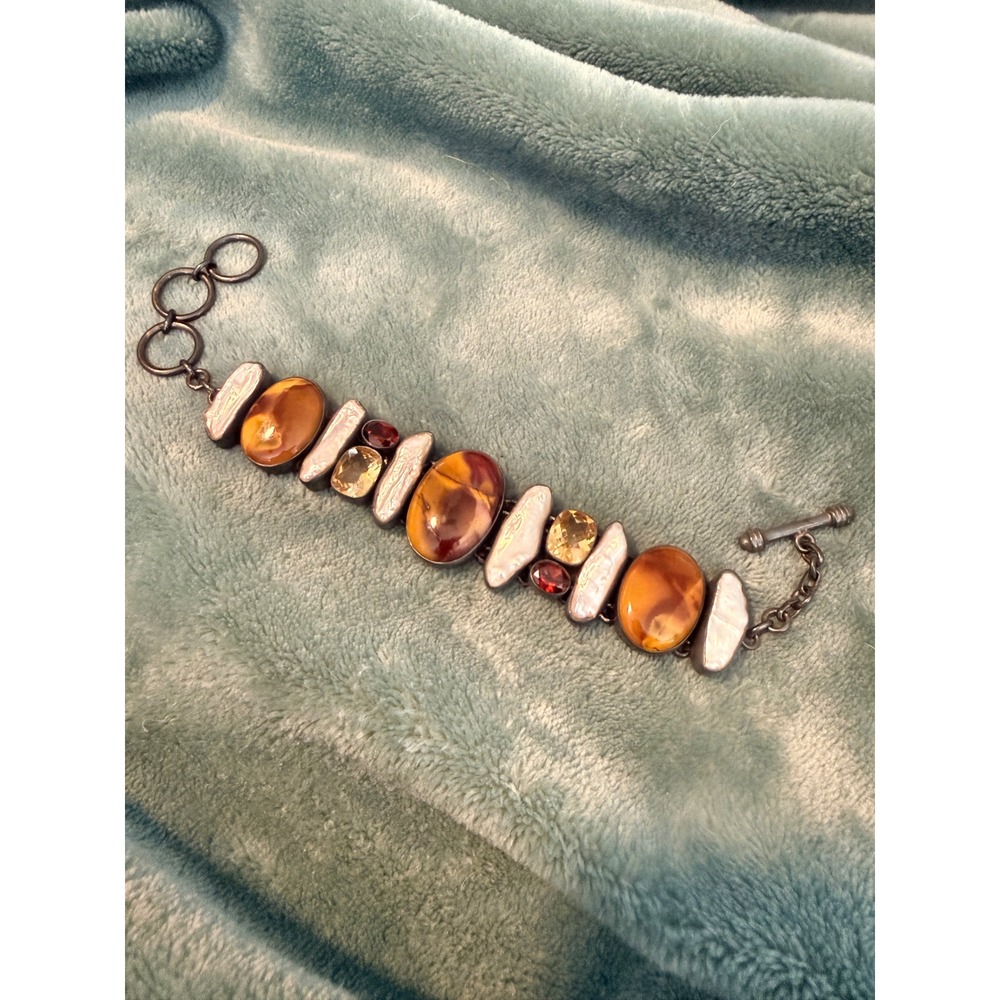 Arya Sterling‎ Silver Crystal Pearl Gemstone Toggle Bracelet